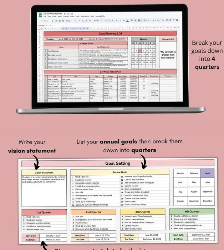 12-Week Google Sheets Planner Templates — 🎨 🪄 romanticize your routine