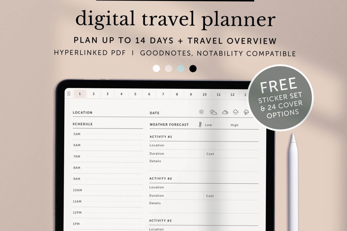 🕯️ 🌿 14-Day Travel Planner for iPad | Hyperlinked PDF & Outfit Tracker | essential planning guide