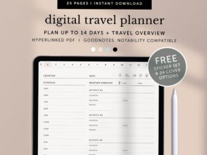 🕯️ 🌿 14-Day Travel Planner for iPad | Hyperlinked PDF & Outfit Tracker | essential planning guide