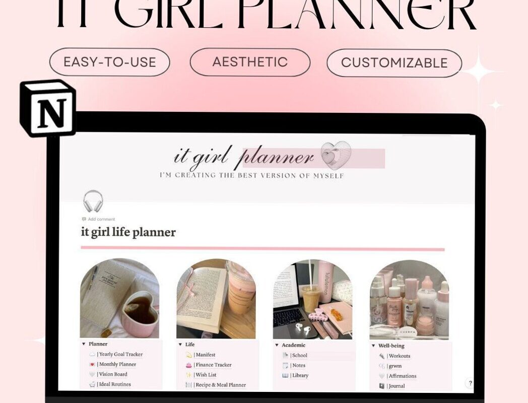 2024 Notion Planner for That Girl Aesthetic | Digital Download 1190 — 💍 💍 game-changing digital system