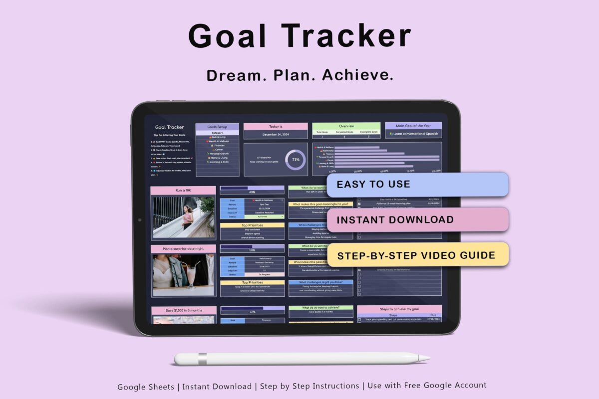 2025 Google Sheet Goal Planner & Tracker — Etsy Digital Design — 🖇️ 📝 no-stress tracker