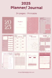 🥂 🥂 2025 Pink Flower Planner — Printable Organizer & Journal | no-stress tracker
