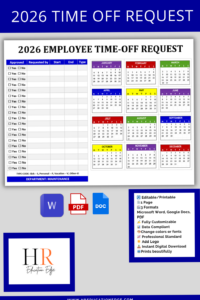👰 🍰 2026 HR Time Off Planner Calendar | PTO & Vacation Leave Tracker | stay inspired all year long