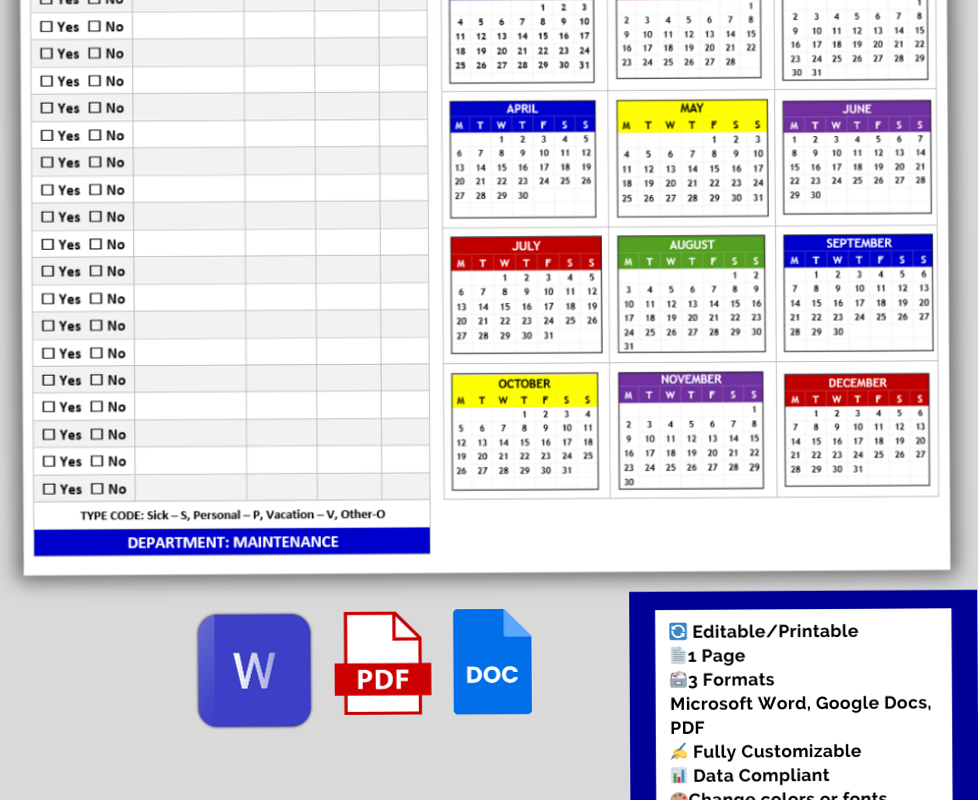 👰 🍰 2026 HR Time Off Planner Calendar | PTO & Vacation Leave Tracker | stay inspired all year long