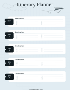 🤍 ☁️ 5-Day Travel Itinerary Planner Template Free | essential planning guide
