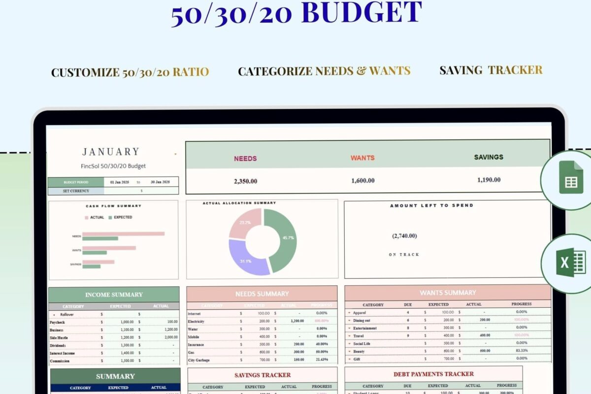 🖇️ 📅 50/30/20 Budget Vorlage Excel Google Sheets | secret to staying productive