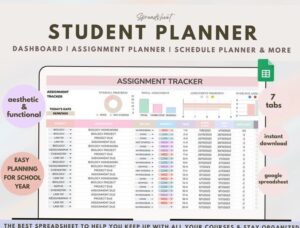 Assignment Tracker: Excel & Google Sheets Study Planner — 🎀 ☁️ no-stress tracker