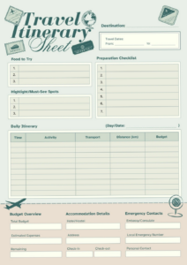 🌸 🍰 Beige Simple Travel Itinerary Planner A4 — Canva Templates | essential planning guide