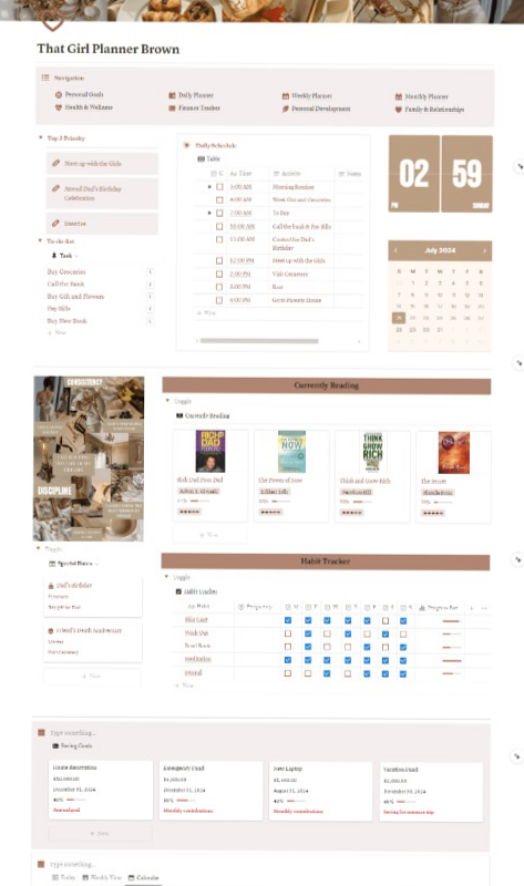 🖇️ 📝 Brown Aesthetic Life Planner Template | That Girl Notion | only tool for life admin