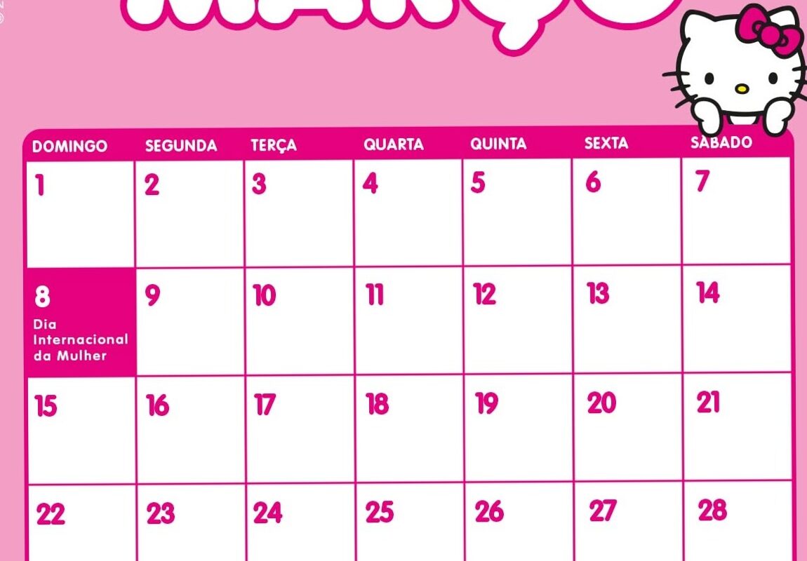🌿 🎀 Calendário Março Hello Kitty | Design Criativo e Planejadores Digitais | romanticize your routine
