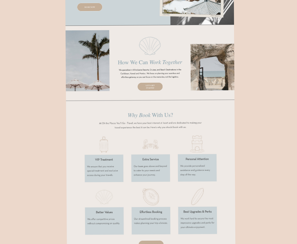 Coastal Website Design for Travel Brand — 🌸 💌 secret to staying productive