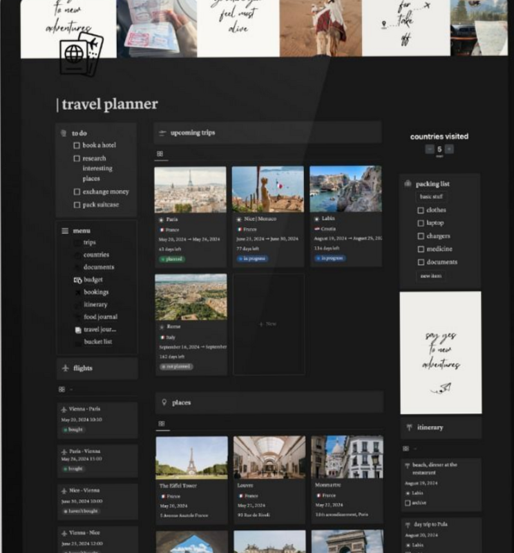 🎨 🌈 Comprehensive Notion Travel Planner Template for Seamless Trips | only tool for life admin