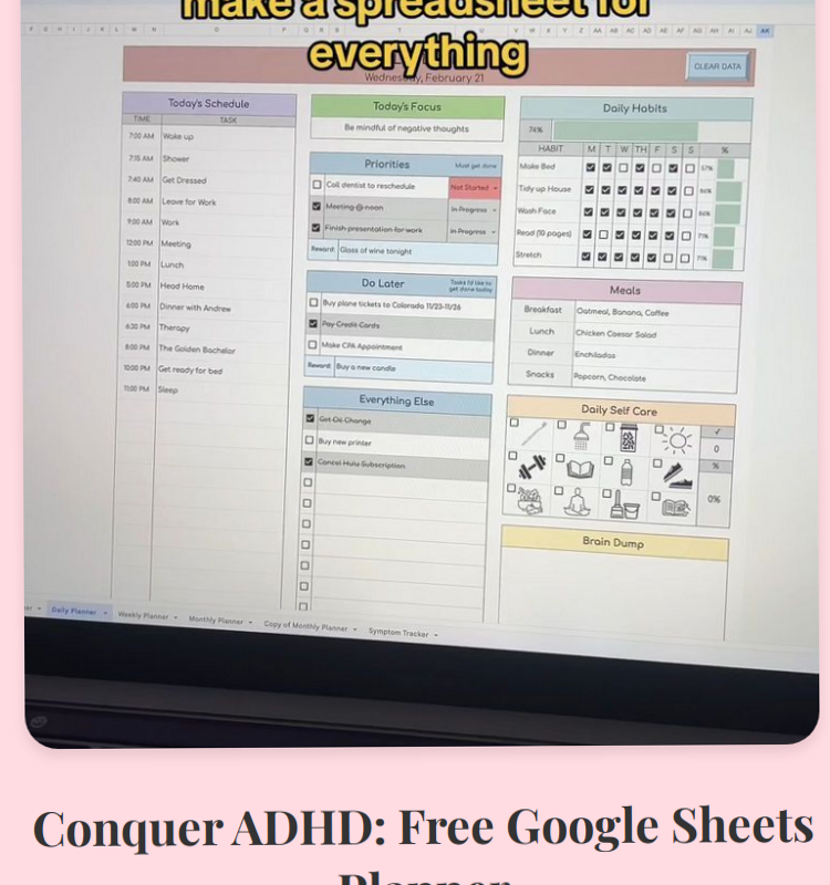 🖇️ 📝 Conquer ADHD with This Free Google Sheets Planner | stay inspired all year long
