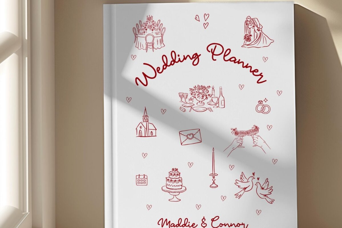 Custom Wedding Planner Notebook — Modern Handdrawn Design with Names — 💎 🌈 romanticize your routine