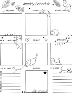 📊 📅 Cute Cat Weekly Planner | Printable PDF Schedule | Black & White Organizer Instant Download | romanticize your routine