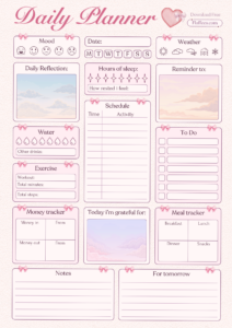 Cute Daily Planner 🌸 Printable & Digital Page — 🌸 🥂 romanticize your routine