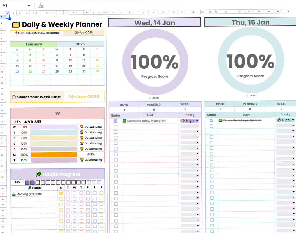 🥂 🌸 Daily/Weekly Student Planner | Google Sheets Goal Tracker | essential planning guide