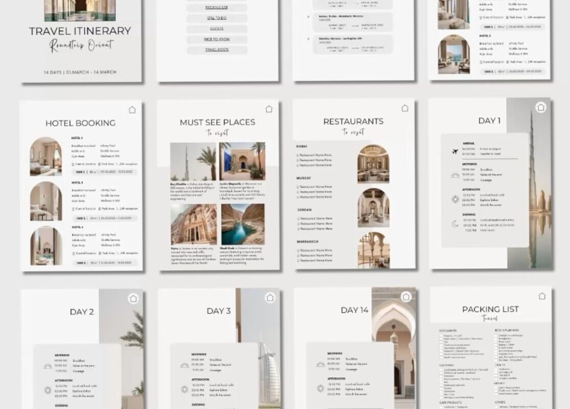 Digital Travel Itinerary Template | Instant Download | Canva Design — 👰 🍰 no-stress tracker