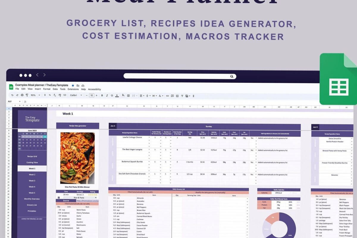 🤍 🎀 dream life manifestation: Efficient Meal Planning with Google Sheets & Nutrition Tracking