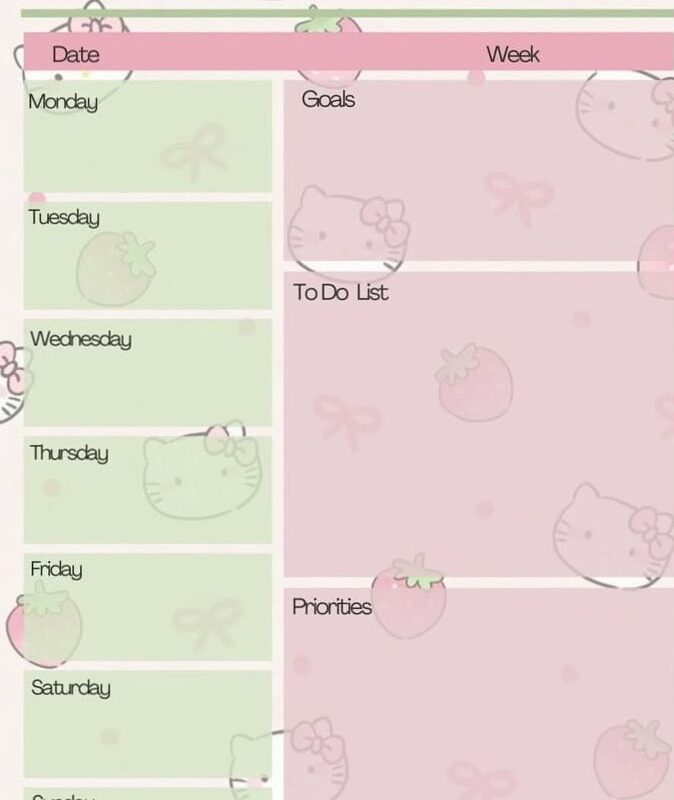 🍰 💍 dream life manifestation: Hello Kitty Strawberry Planner | Romantic Digital Design & Creative Assets