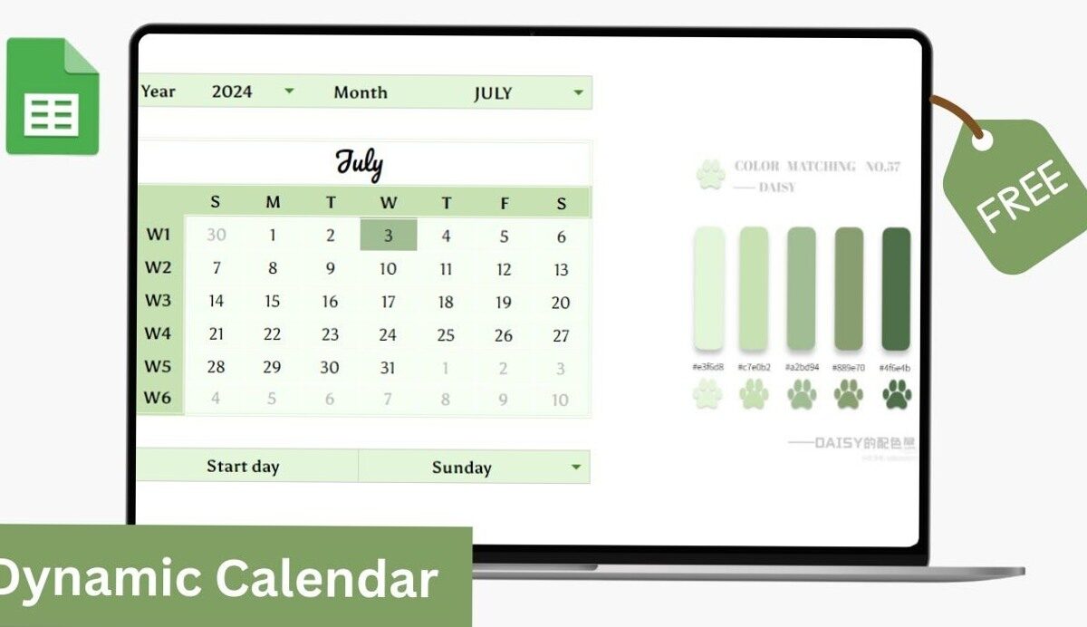 🥂 💍 Dynamic Calendar in Google Sheets (Free Template) | secret to staying productive