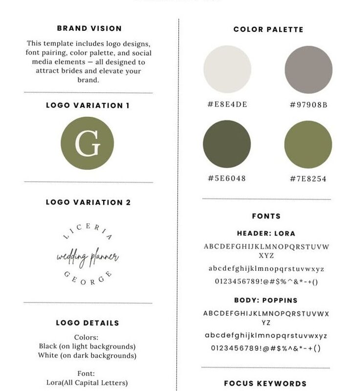 💎 📍 Elegant Wedding Planner Brand Kit – Logo, Fonts & Colors | stay inspired all year long
