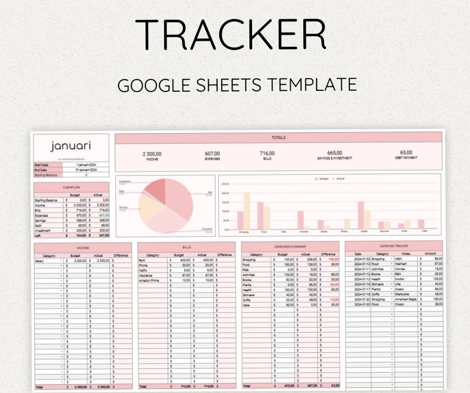 📅 📌 essential planning guide: Monthly Budget Tracker — Google Sheet Goal Tracker, Simple Monthly Planner