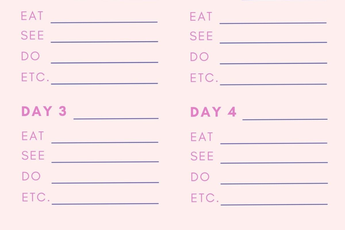 📅 📝 essential planning guide: Purple & Pink 5-Day Travel Planner — Instant Download