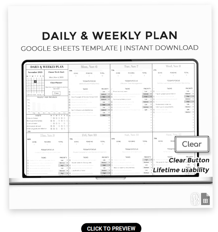 Free Printable Daily Planner Template for Google Sheets — 🎨 🌈 stay inspired all year long
