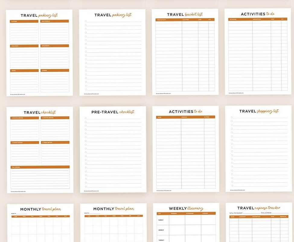 Free Printable Travel & Itinerary Templates (35 Pages) for Your Next Trip Planning — 💌 💍 ultimate printable checklist