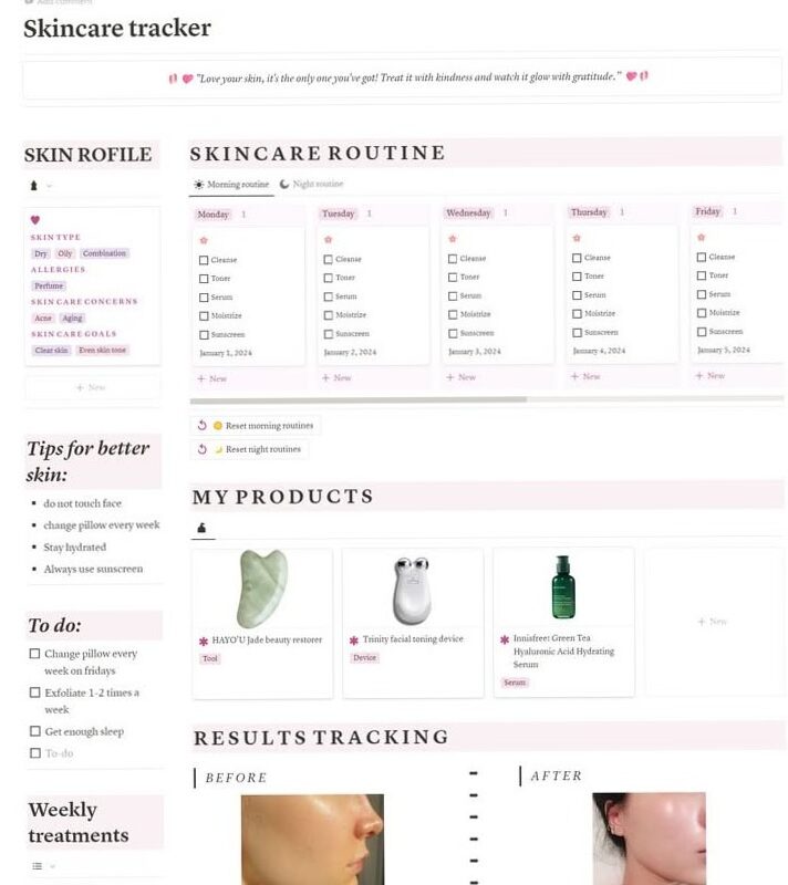 💌 💌 game-changing digital system: 2025 Skincare Planner Template for Notion
