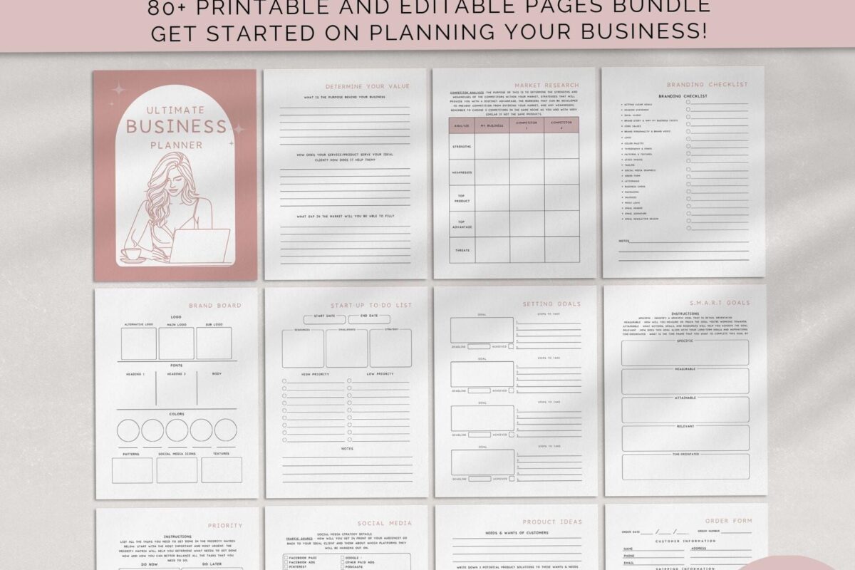 📅 📊 Girl Boss Business Planner | Editable & Printable Workbook for Digital Design & Creative Entrepreneurs | dream life manifestation
