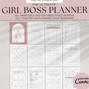 📅 📊 Girl Boss Business Planner | Editable & Printable Workbook for Digital Design & Creative Entrepreneurs | dream life manifestation