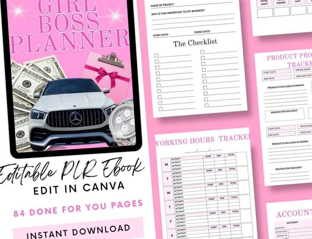 Girl Boss Planner — Edit In Canva — White Label PLR Books & Done For You Design Assets — 👰 🥂 dream life manifestation