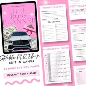 Girl Boss Planner — Edit In Canva — White Label PLR Books & Done For You Design Assets — 👰 🥂 dream life manifestation