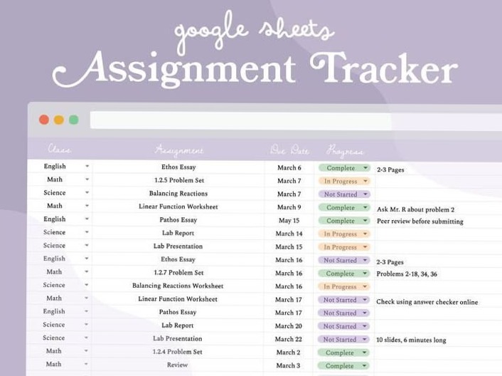 Google Sheets Assignment Tracker & Homework Planner for Google Calendar — 🖌️ 🪄 no-stress tracker