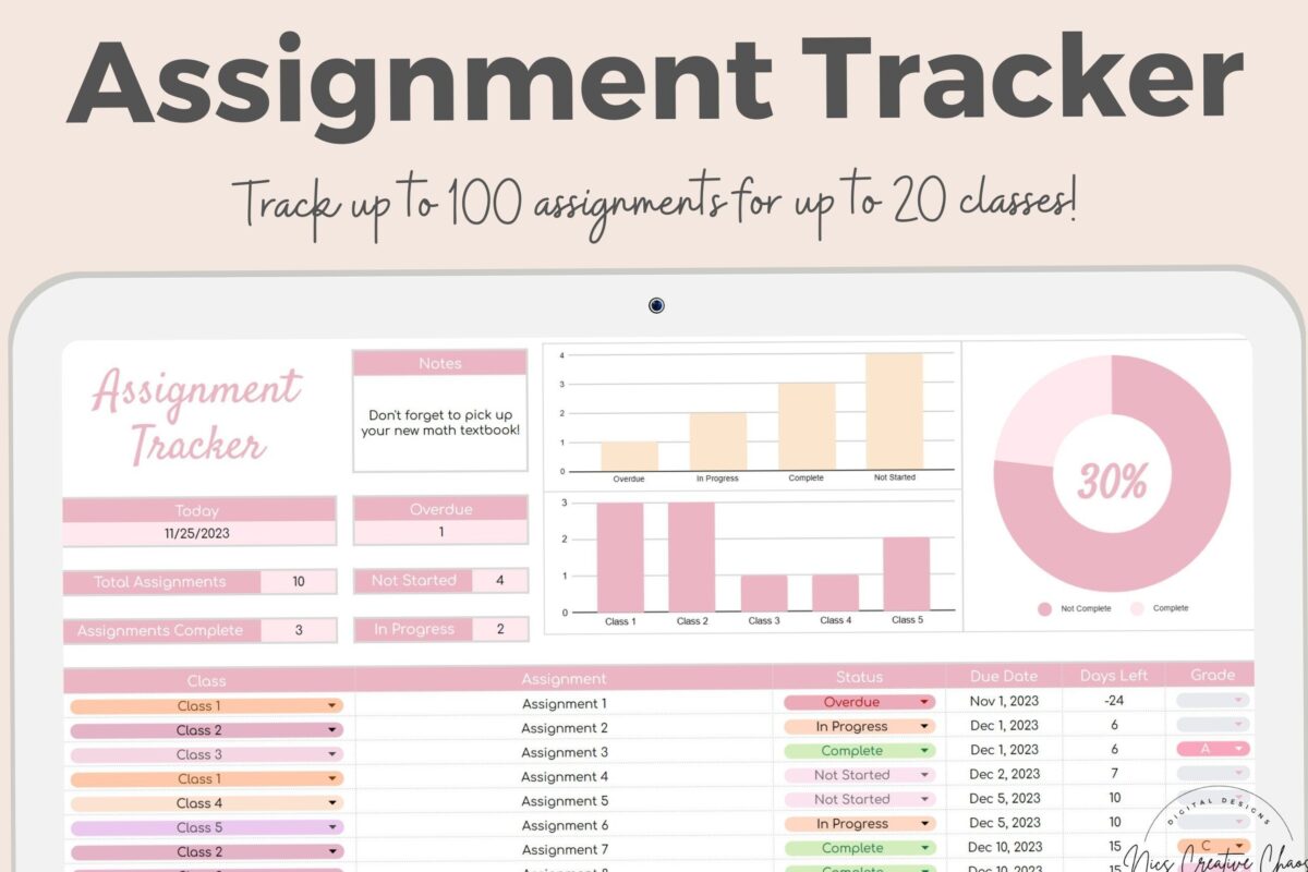 📅 🖇️ Google Sheets College Assignment Tracker Template | no-stress tracker
