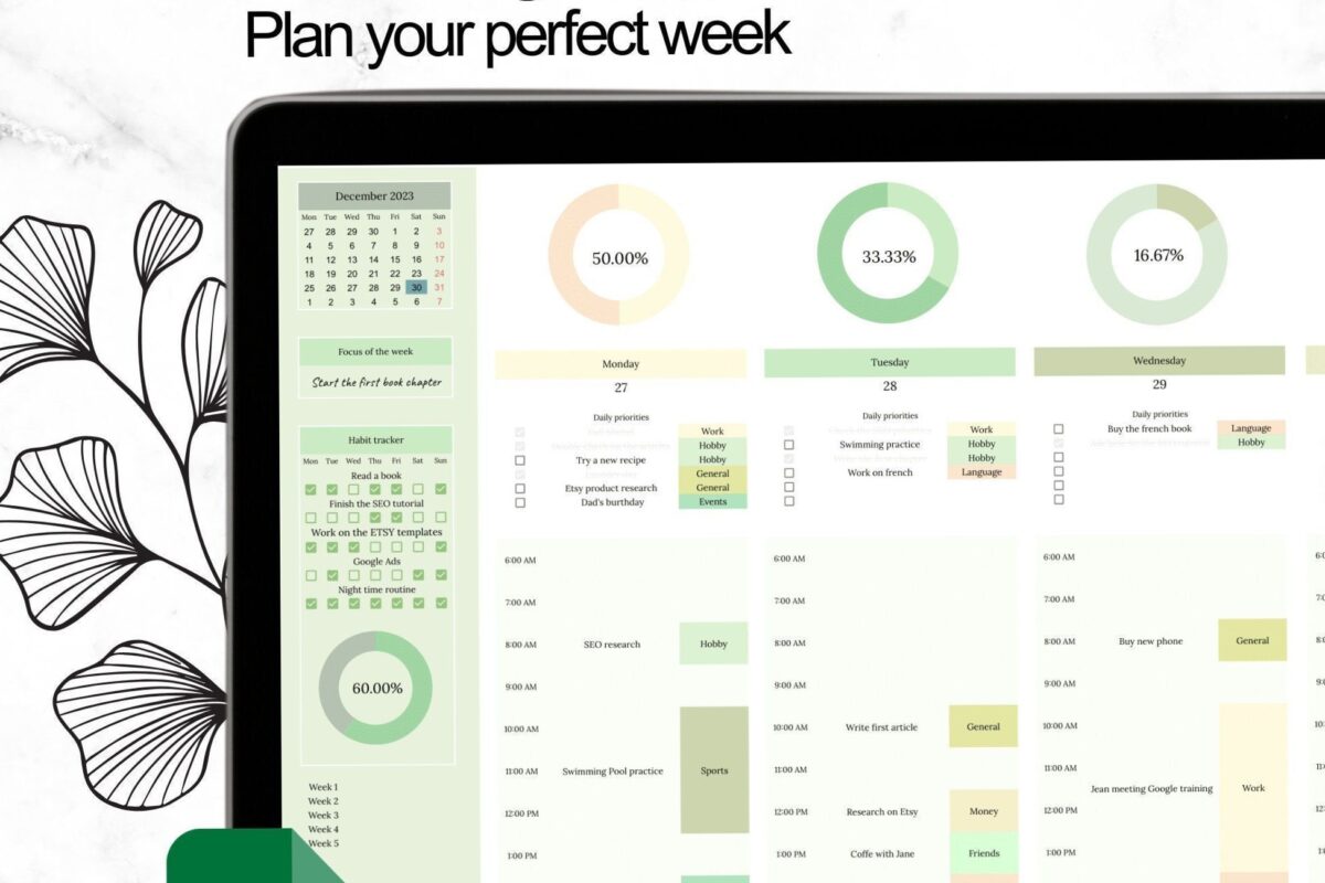 Green Digital Weekly Planner & Annual Calendar Template — 🌸 🍰 stay inspired all year long