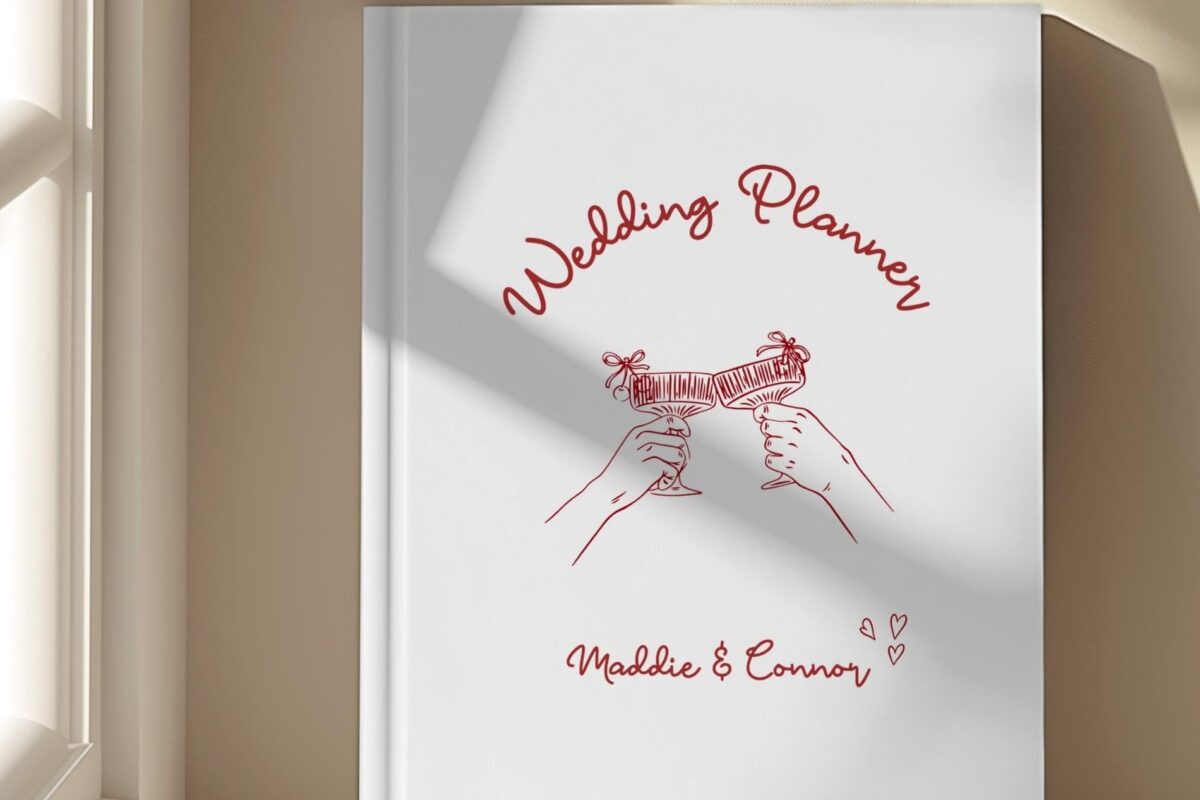 Hand-Drawn Personalized Wedding Planner with Custom Names — 💍 💍 secret to staying productive