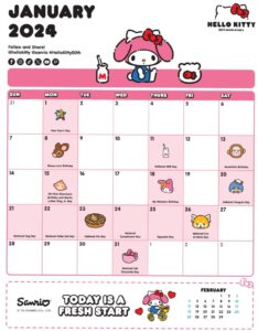 📅 🖇️ Hello Kitty 2024 Calendar — January Digital Design | romanticize your routine