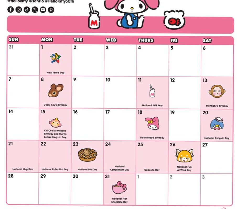 📅 🖇️ Hello Kitty 2024 Calendar — January Digital Design | romanticize your routine