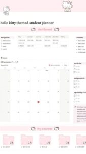 🕯️ 🎀 Hello Kitty College Notion Planner Free Download | pro digital dashboard