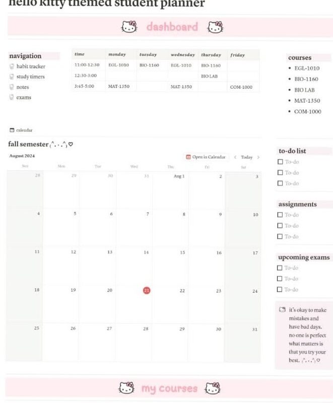 🎀 ✨ Hello Kitty College Planner in Notion 🎒✨ | pro digital dashboard