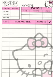 📍 🪄 Hello Kitty Monthly Finances Planner Design | secret to staying productive
