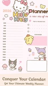 🪄 🖌️ Hello Kitty Planner Template — Aesthetic Hourly Schedule Design | secret to staying productive
