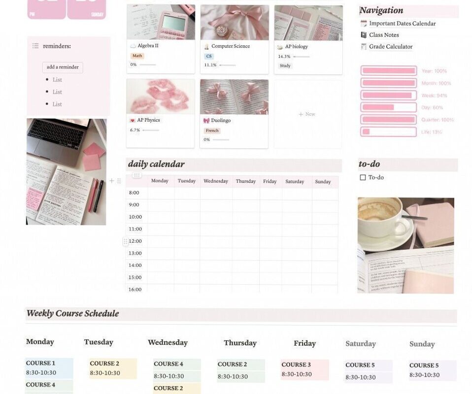 IT Girl Notion Student Planner Pink White Aesthetic Minimalist — 🍰 🍰 game-changing digital system
