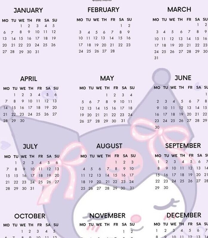 Kuromi 2026 Calendar — Digital Design & Planner Asset — ✨ 🎀 stay inspired all year long