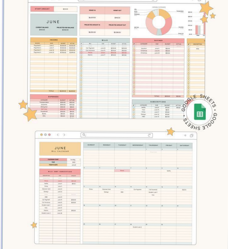 Master Your Money: Google Sheets Budget & Bill Calendar — 📍 🌈 dream life manifestation