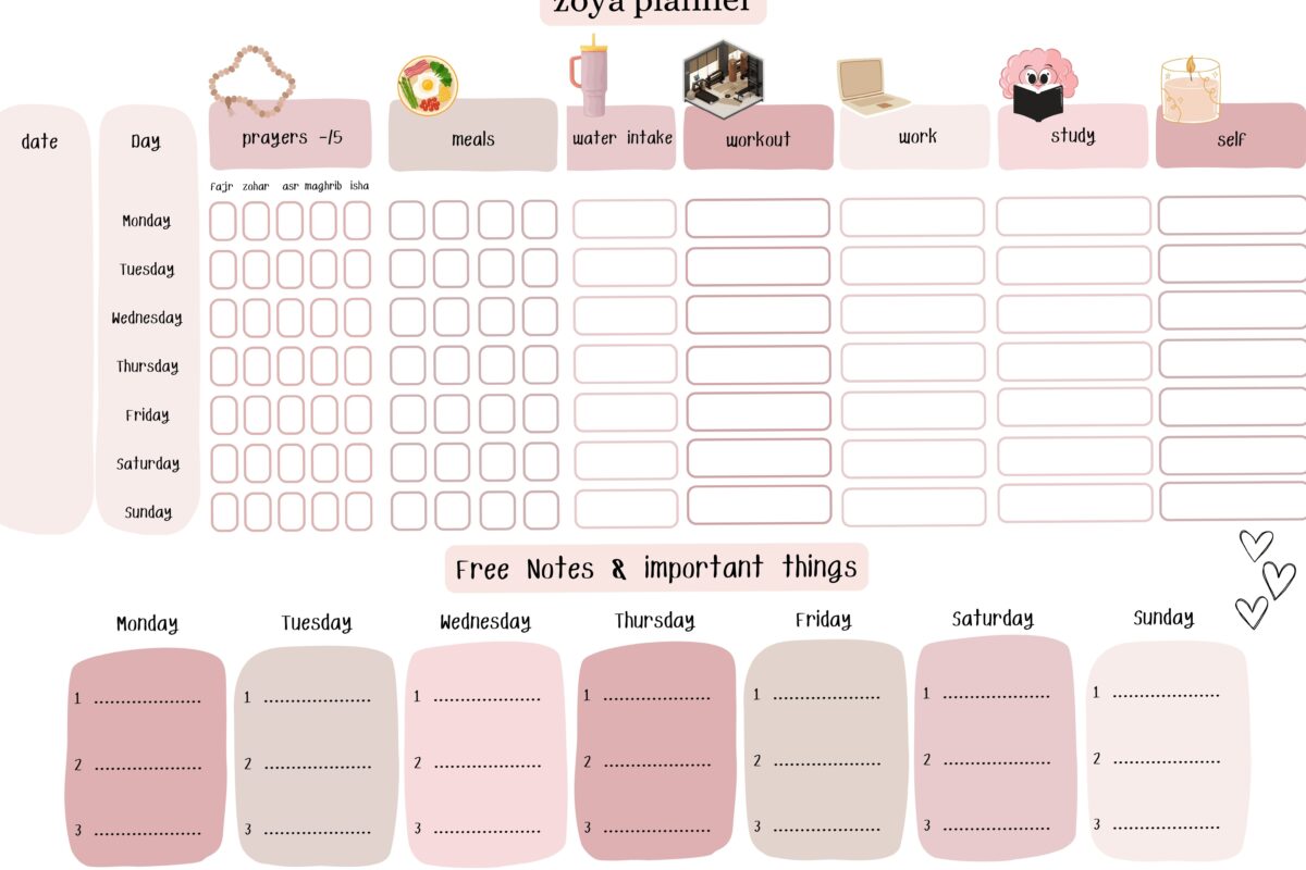 🌸 💍 Muslim Girls Daily Planner with Prayers, Work & Essentials | dream life manifestation
