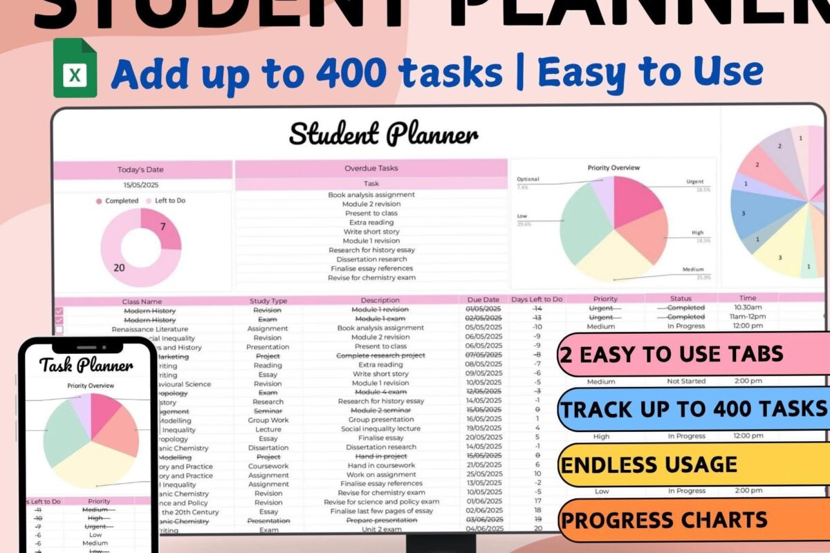 💎 🖌️ no-stress tracker: Efficient Student & Assignment Tracker in Google Sheets for Academic Success
